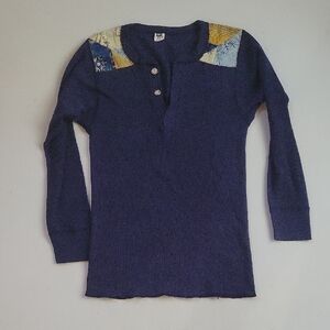 Women's Blue Sweater with Patterned Shoulder Detail